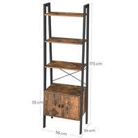 VASAGLE Biblioteca tip scara, cu dulap si 4 rafturi din MDF, stil industrial, 34x56x172cm, maro rustic si negru