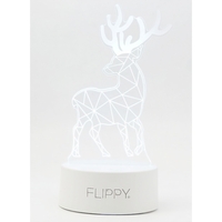 Lampa LED decorativa, Flippy, 3D, Cerb, cu telecomanda, doua moduri de alimentare USB si baterii, 20 cm inaltime, din material acril si lumina multicolora, alb