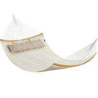 SONGMICS Hamac dublu cu bare curbate din bambus, perna inclusa, maxim 225 kg, 200x140 cm, crem