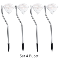 Lampa solara LED pentru Gradina, Flippy, Set 4 Bucati, Tip Diamant, Inaltime 30 x 9 cm, 2V, ABS, 600mAh, Lumina Alb Rece, Argintiu