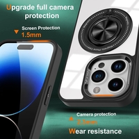 Husa de Protectie TPU, Vafy, pentru iPhone 16 Pro Max, Anticadere, cu Incarcare Wireless, Tehnologie Magsafe, Inel Magnetic Rotativ cu Functie de Suport, Transparent-Negru