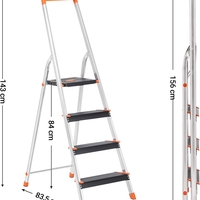 SONGMICS Scara aluminiu pliabila cu 4 trepte, latime trepte 12 cm, cu maner, sarcina 150 kg, 44x156 cm