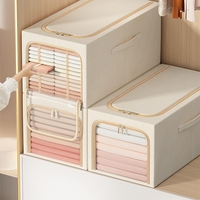 Cutie de Depozitare, Vafy, 56L, din In si Bumbac, Pliabila, Cadru din Otel, 53 x 35 x 30 cm, Kaki
