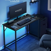 VASAGLE Birou cu iluminare LED, priza incorporata, 2 USB, 50x100x76 cm, negru