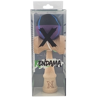 Kendama X Originala, Profesionala, Flippy, din Lemn, Rubber Grip, 18 cm, Negru/Mov/Albastru