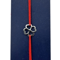 Martisor Bratara Inox pentru Copii, Jolie, Model Trifoi, din Inox si Metal Inox, Snur Rosu, Argintiu