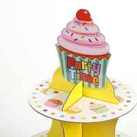 Suport Prajituri, Vafy, 3 Etaje, Design de Petrecere, pentru Prajituri, Candy Bar, din Carton, Galben/Multicolor