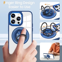Husa de Protectie TPU, Vafy, pentru iPhone 16 Pro Max, cu Incarcare Wireless, Tehnologie Magsafe, Inel Magnetic Rotativ cu Functie de Suport, Transparent-Albastru Inchis