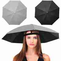Umbrela de Cap, Flippy, Diametru 69 cm, Banda Elastica de Cap, Protectie UV/Ploaie, Negru