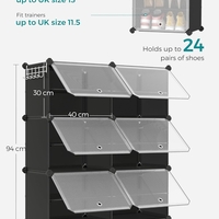 SONGMICS Dulap pantofi modular cu 6 compartimente, panouri plastic si cadru metalic, 83x32x94 cm, pana la 24 perechi, negru