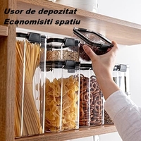 Set 4 Recipiente Depozitare Alimente, Flippy, pentru Organizare Bucatarie, cu Inchidere Ermetica, Transparent, Plastic fara BPA, Compatibile cu Masina de Spalat Vase, Diferite Dimensiuni, 350 ml, 1300 ml, 2700 ml, 4600 ml