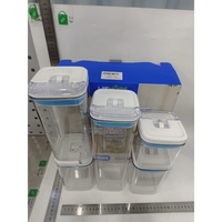Cutii de Depozitare Alimente, Flippy, Set din 5 Cutii de tip Container, 1x0.5 l, 2x0.8 l, 1x1.2 l, 1x1.9 l, Recipiente pentru Cereale in Bucatarie, Transparente cu Capac Albastru-Alb
