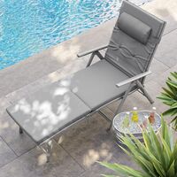 SONGMICS Sezlong pliabil, cu saltea groasa si tetiera, spatar reglabil, maxim 150kg, 183x60x39cm, gri