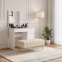Taburet Monaco, tapitat cu catifea, tip banca, cu picioare metalice, 100x42x41 cm, bej