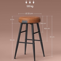 VASAGLE Set 2 scaune bar EKHO, tapiterie PU, cadru metalic, 50x50x63 cm, maro caramel