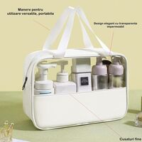 Geanta cosmetice Flippy, pentru voiaj sau organizare, material PVC/textil, impermeabila, portabila, 26 x 15 x 10 cm, alb