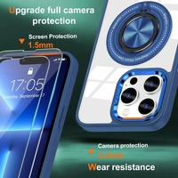 Husa de Protectie TPU, Vafy, pentru iPhone 16 Pro Max, cu Incarcare Wireless, Tehnologie Magsafe, Inel Magnetic Rotativ cu Functie de Suport, Transparent-Albastru Inchis