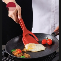 Spatula Multifunctionala tip Cleste, Flippy, Spatula Cleste pentru Gatit, Silicon PP, pentru Alimente, Carne, Paine, 31 x 8.5 cm Rosu