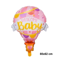 Balon din Folie Metalizata, Vafy, Mini Figurine, Model Balon cu Aer Cald Fetita, Tematica Welcome Baby, 80x62 cm, Ambalaj Individual, Pai Inclus, Umflare cu Aer sau Heliu, Roz