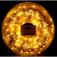 Instalatie Craciun liniara cu transformator, 100m, alb cald, 1000 LED-uri, fir transparent, 8 jocuri de lumini, Vafy