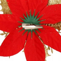 Set 10 ornamente pentru bradul de Craciun, stea Poinsettia, 14cm, rosu auriu
