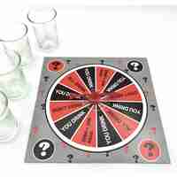 Joc de societate cu 4 pahare de shoturi din sticla Flippy, ruleta norocului, pentru petreceri, 17x17x7.5cm