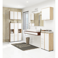Dulap de baie tip baza, cu usa reversibila si raft interior, PAL 16 mm, 30x30x85 cm, stejar sonoma si alb