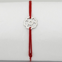 Bratara Argint 925 pentru Dama, Jolie, Model Floare in Contur, Martisor Bratara de 1 Martie, Pandativ Argintiu cu Snur Rosu