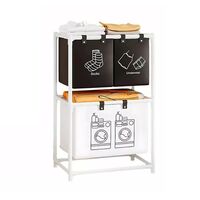 Cos de Rufe, Flippy, cu 2 Etaje, 3 Cosuri, Cadru de Otel Inoxidabil, 97x28x57 cm, Alb