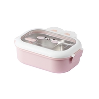 Cutie pentru Pranz sau Gustari, Flippy, cu Doua Compartimente, Model Iepuras, pentru Copii si Adulti, Etansare, PP, Perfect pentru Scoala si Birou, 1000 mL, 22x17.8x8 cm, Roz
