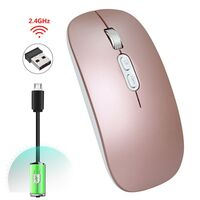 Mouse Wireless Reincarcabil, Vafy, Compatibil Windows/macOS, Bluetooth 5.1 + 2.4GHz, Silentios, DPI 800/1200/1600, Roz Auriu