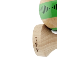 Kendama X Originala FREQUENCY, Profesionala, Flippy, Cupe Mari KING SIZE V3, Super Sticky, Gaura in Baza, Rulment Metalic, din lemn 18 cm, Ata 62/65 cm, Verde/Maro