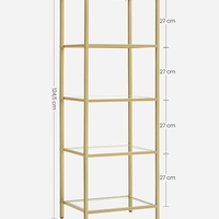 VASAGLE Raft cu trepte pentru dormitor, 5 etaje, din sticla securizata, cadru din otel, 30x124x40cm, auriu