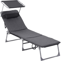 SONGMICS Sezlong pliabil, cu saltea, parasolar si tetiera, spatar reglabil in 4 pozitii, maxim 150kg, 193x53x30 cm, gri
