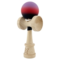 Kendama X Originala, Profesionala, Flippy, Cupe Mari KING SIZE V3, Rubber Grip, Gaura in Baza, Rulment Metalic, din lemn 18 cm, Ata 62/65 cm, Gradient Mov/Rosu/Negru