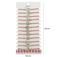 Bratara Martisor pentru Dama, Jolie, Model Floare, Set 12 bucati, Pandativ Argintiu din Inox cu Elemente Multicolore, Snur Alb/Rosu