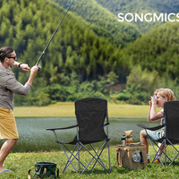 SONGMICS Set 2 scaune pliabile de camping sau pescuit, suport pahar, maxim 150kg, negru