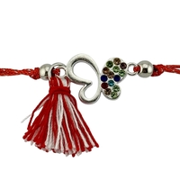 Martisor Bratara cu Ciucure pentru Dama, Jolie, Model Fluture cu Pietre Colorate, Set 12 bucati, Pandativ din Inox, Snur Reglabil, Rosu/Alb
