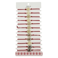 Bratara Martisor pentru Dama, Jolie, Model Trifoi in Contur, Set 12 bucati, Pandativ Auriu din Inox cu Snur Rosu Ajustabil