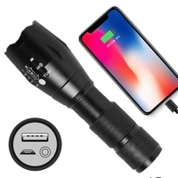 Lanterna Power Bank LED, Vafy, Incarcare USB, Raza 300m, 5W, Model T9 Telescopic 14.7 -15.7 cm, Functie Zoom si Incarcare Telefon, Negru