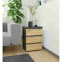 Noptiera cu 3 sertare, PAL laminat 16 mm, 40x35x57 cm, gri si stejar artisan
