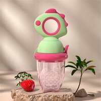 Suzeta pentru Fructe, Flippy, pentru Bebelusi, din Silicon Alimentar, +4 Luni, 2 mm Grosime Gauri Tetina, 12.4 x 5.1 x 4.7 cm, Verde/Fucsia