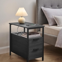 VASAGLE Noptiera 60x35x61 cm, cu 2 sertare, rafturi si priza incorporata, PAL si otel, gri antracit si negru
