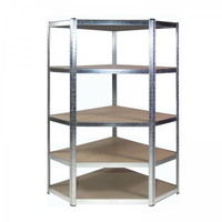 Raft depozitare metalic colt 5 niveluri cu polite MDF, structura otel galvanizat, 180x90x30 cm, argintiu