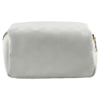 Geanta de Calatorie Flippy, Pentru Cosmetice, Portabila, Impermeabila, din Piele Ecologica, Compartimente Multiple, cu Fermoar, 22 x 13 x 12.5 cm, In Carouri, Alb