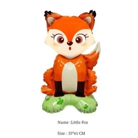 Balon din Folie Metalizata, Vafy, Mini Figurine Animalute, Model Vulpe, Tematica Aniversare, 35x61 cm, Ambalaj Individual, Pai Inclus, Umflare cu Aer sau Heliu, Multicolor