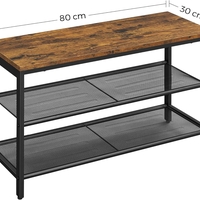 VASAGLE Raft pentru pantofi, cu 2 nivele, metal, 80x30x44cm, stil industrial, maro rustic si negru