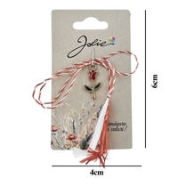 Martisor Traditional, Jolie, Model Lalea, cu Snur Impletit Alb/Rosu, Pandantiv 2 cm, Rosu/Verde