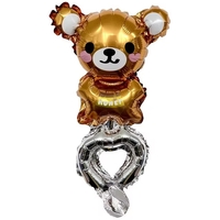 Balon din Folie Metalizata, Vafy, Figurine Animalute, Tip Bratara, Model Ursulet, Ambalaj Individual, Pai Inclus, Umflare cu Aer sau Heliu, Maro
