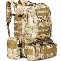 Rucsac militar pentru drumetie, impermeabil, ultra usor, 4 in 1, 50litri, culoare combat camuflaj